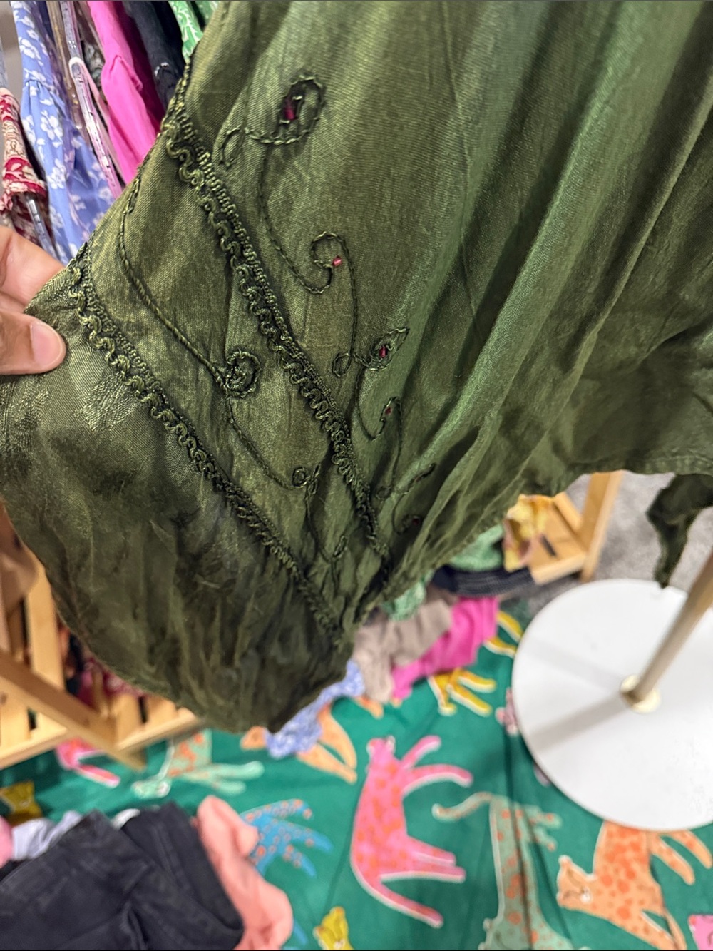 Boho Ombre Tie-Front Layered tunic top- Purple & Green embroidered fits most - Picture 5 of 7